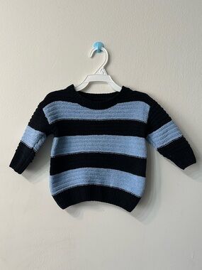Zudio Black Blue Striped Pullover Sweater Knit Long Sleeve 9-12 Months